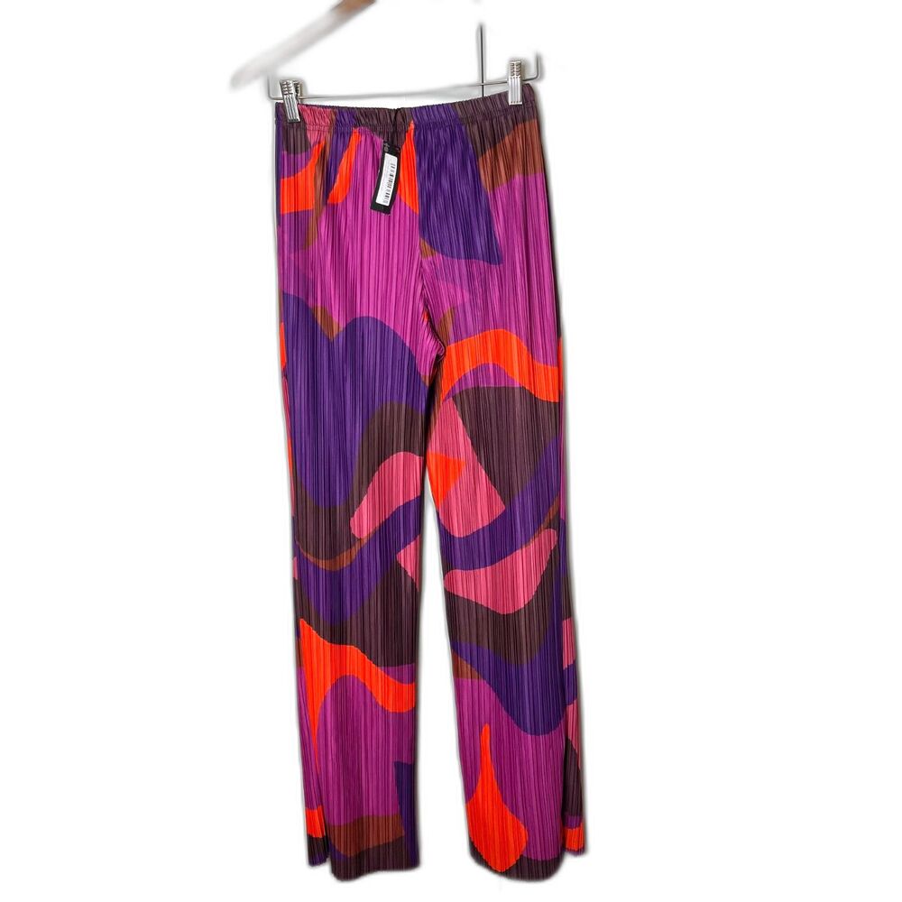NWT Pretty Little Thing Pink Plisse High Waist Wide Loose Leg Pants Sz 6 - Picture 5 of 7